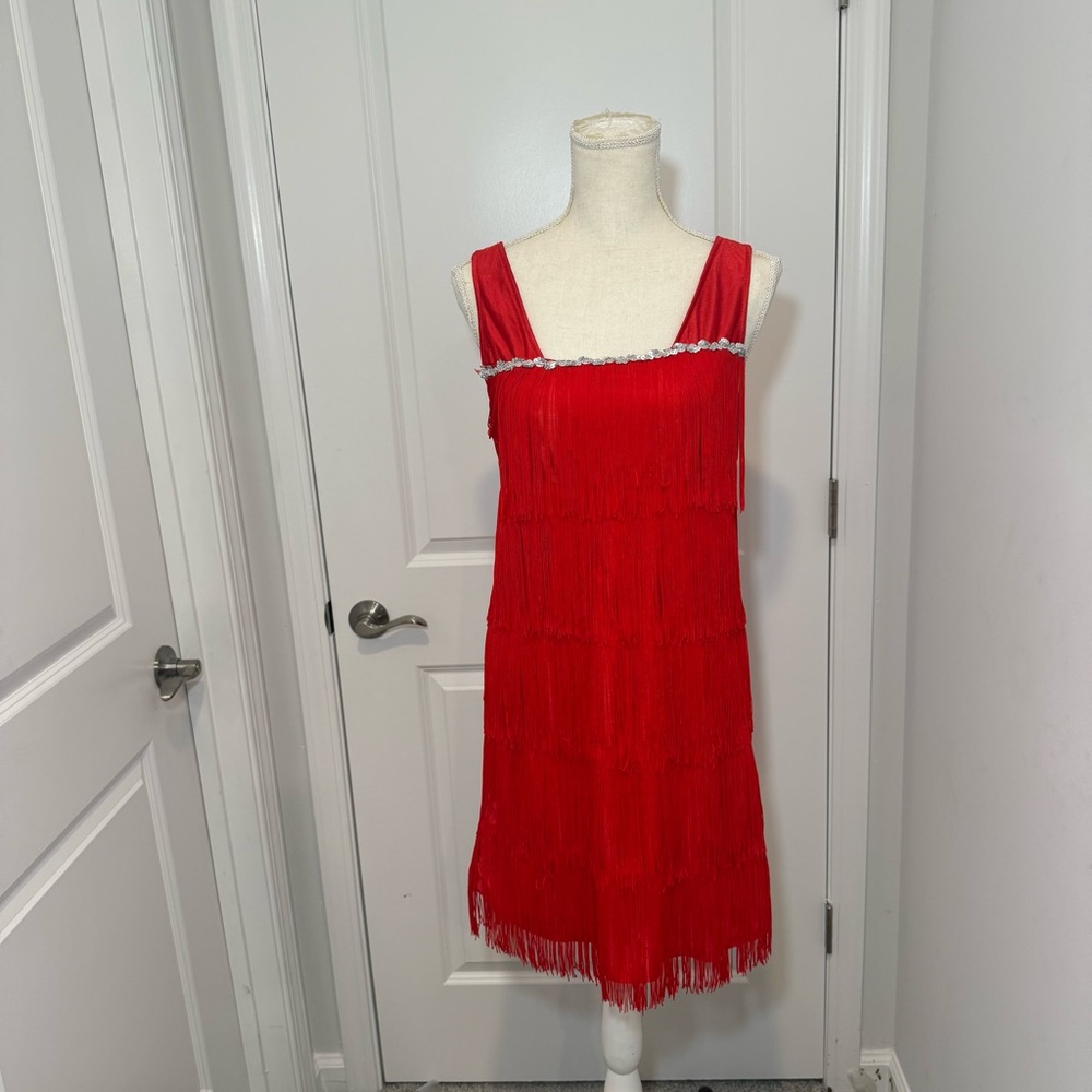 Red Flapper Fringe Cocktail Dress sz: M